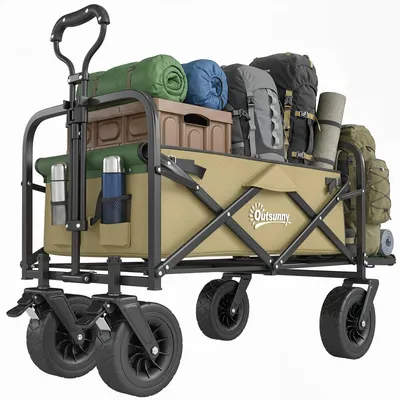 Produktbild von Bollerwagen, faltbar, 110 L, bis 100 kg, Teleskopgriff, Stahlrahmen, Transportwagen Garten Einkauf
