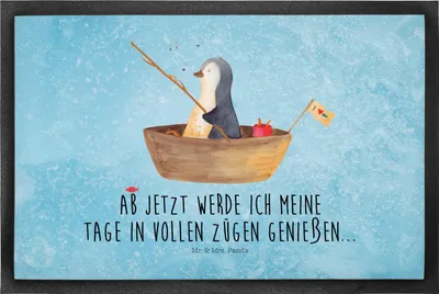 Produktbild von Mr. & Mrs. Panda Gummimatte Pinguin Angelboot 50 x 75 cm - Eisblau - Geschenk, Angeln, Leben, Sauberlaufmatte, Boot, Fussmatte, fußmatte, Schmutzmatte, Bodenvorleger