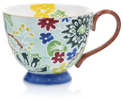 Produktbild von Tasse Kaffeetasse Porzellantasse Kaffeebecher - DUKA Blumenbecher aus Steingut, 350 ml, mintbraun, mit Blumenmuster
