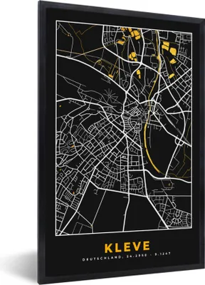 Produktbild von MuchoWow® Gerahmtes Poster Karte - Stadtplan - Kleve - Deutschland - Gold 60x90 cm - Poster mit Schwarzem Bilderrahmen Wandposter Rahmen Foto Bilder - Kunst