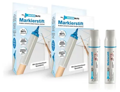 Produktbild von DECKENBLITZ 2x Spezial-Markierstift für perfekt gestrichene Decken Überstreichbare Spezialtinte erleichtert das Streichen und verhindert unschöne Streifen & Ansätze Bis zu 50% schneller streichen