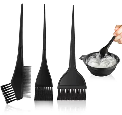 Image de Kit de coloration pour cheveux pinceau de coloration - 4 pièces - Bol à coloration et pinceaux - Noir - Pour la maison et le salon