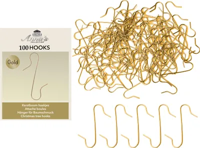 Produktbild von 100 Kugelaufhänger Golden S - Haken Weihnachtskugelhaken Christbaumkugelhaken Aufhänger