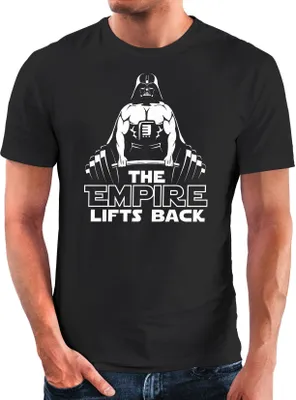 Produktbild von Herren T-Shirt bedruckt Spruch lustig Kraftsport Fitness The Empire lifts backs Parodie Satire Motiv Fun-Shirt Moonworks® schwarz XL