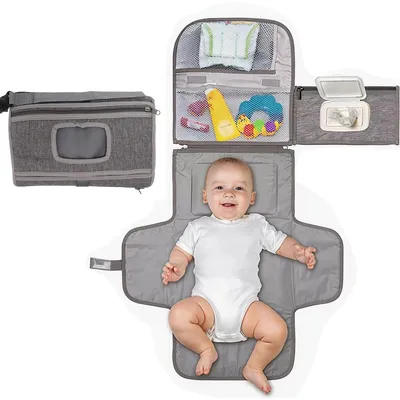 Produktbild von Wickelunterlage faltbar wasserdicht – Baby Wickelauflage mit Taschen 31x21cm tragbar für Kinderwagen Reise & Unterwegs