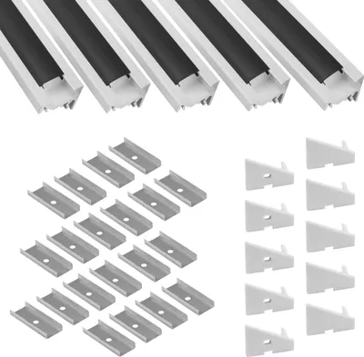Produktbild von 5x A20 LED Profil 2m - Weiss inkl. Abdeckung schwarz, Halter & Endkappen