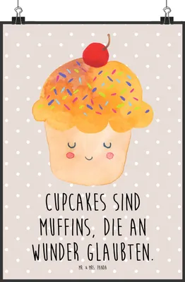 Produktbild von Mr. & Mrs. Panda Bild Cupcake DIN A2 - Beige Pastell - Geschenk, Küche Deko, wanddeko, Backen, Muffin, Lustige Sprüche, Motivation, Wandbild, Cupcakes, Wunder, drucke