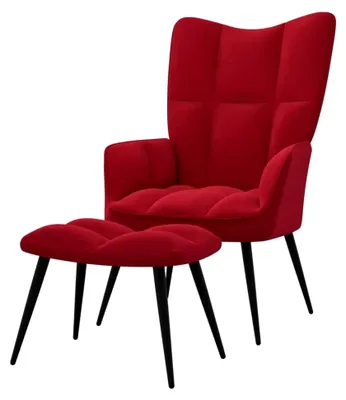 Produktbild von Relaxsessel mit Hocker in Weinrot aus Samt