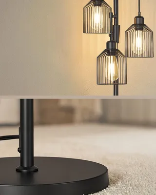 Produktbild von VASAGLE Bodenlampe mit 3 E27-Fassungen, höhenverstellbar, Metallschirm, Stehlampe für Wohnzimmer, modern, schwarz