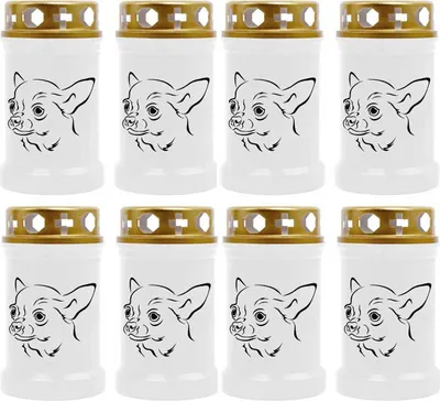 Produktbild von Grabkerze Weiß 8er Pack, Brenndauer: 40 Stunden ( je Kerze ), Motiv: Chihuahua