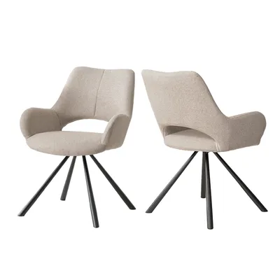 Image de Meubles Cosy : lot de 2 chaises de salle à manger scandinaves avec accoudoirs, en tissu beige - BETH