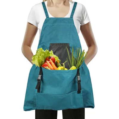 Produktbild von Garten-Schürze aus wasserdichtem Oxford-Stoff mit Schnellverschluss-Tasche und verstellbaren Kreuzgurten – für Garten und Landwirtschaft, grün