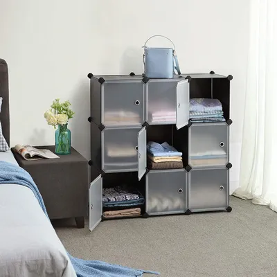 Obrázok produktu pre Skriňa na odkladanie s 9 priehradkami, plastová, čierna, 93 x 31 x 93 cm