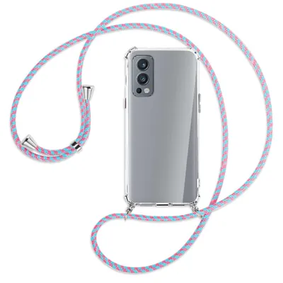 Produktbild von Handykette Backcover-Schutzhülle mit Band (Metall silberfarben) für OnePlus Nord 2 5G - pink/mint