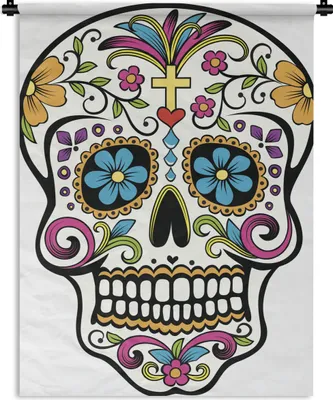 Produktbild von MuchoWow® Wandteppich Wandbehang Eine Illustration eines Dias De Los Muertos-Schädels 90x120 cm Tapisserie Dekoration Wandtuch - Wanddeko