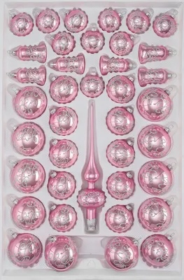 Produktbild von 39 tlg. Glas-Weihnachtskugeln Set in Hochglanz-Rosa-Silberne-Ornamente