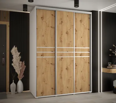 Obrázek produktu pro Šatní skříň YVONA 10 - 180/60 cm, bílá / dub artisan / stříbrná