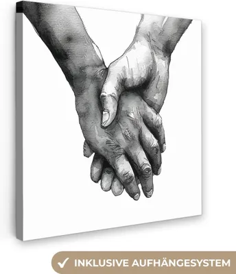 Produktbild von MuchoWow® - Leinwandbilder - Hände - Schwarz und weiß - Modern - Kunst, Wandbild, Wanddeko Bilder Wohnzimmer, 90x90cm