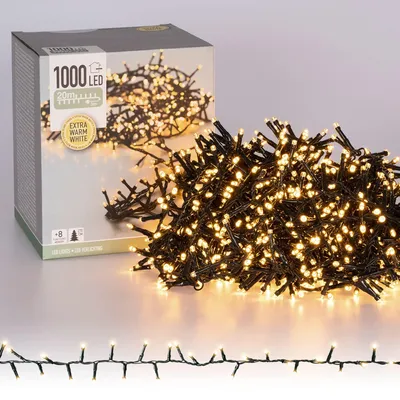 LED-Cluster-Lichtkette 20 m, 1000 warmweiße LEDs, IP44, Innen/Außen