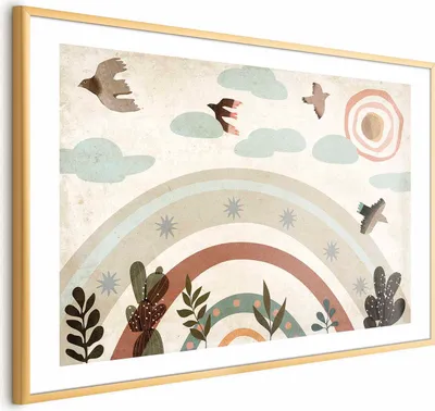 Produktbild von Posterpapier Poster - Rainbow and Birds 60x40 cm Für Kinder e-C-10065-ao-a