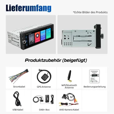 Productafbeelding van Android 15 autoradio, 1 DIN, universeel, met Carplay, Android Auto, GPS-navigatie, 686 inch touchscreen, Bluetooth, DAB, USB-C, 4x45 Watt, stuurwielbediening, 4+64G, DAB, AHD
