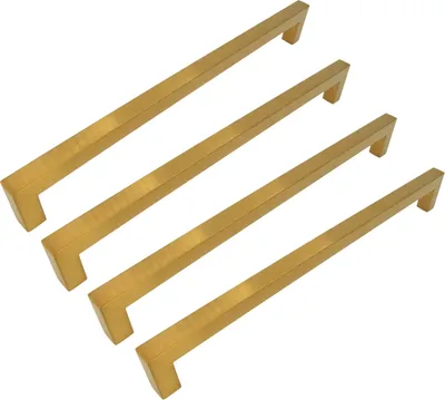 Obrázek produktu pro Klasická nábytková úchytka 256 mm v barvě broušeného zlata - sada 4 kusů z nerezové oceli s matným povrchem, ideální pro skříně a komody. Vysoce kvalitní a odolné nábytkové kování.