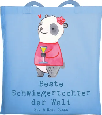Produktbild von Mr. & Mrs. Panda Shopping Tasche Panda Beste Schwiegertochter der Welt - Sky Blue - Geschenk, Angeheiratet, Geschenkidee, Uni, Tote Bag, Dankeschön, Tochter, Jutebeutel