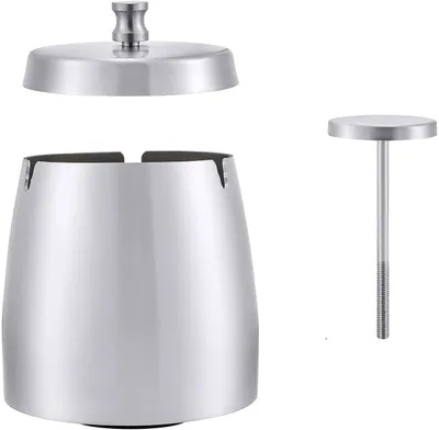 Produktbild von Aschenbecher Edelstahl Mit Deckel, Windfester Tischaschenbecher Silberfarben Größe S, Für Zuhause Büro Und Outdoor