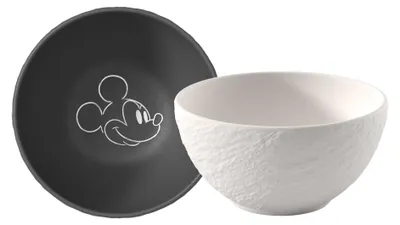 Zdjęcie produktu dla Villeroy & Boch Manufacture Rock - Mickey Mouse Müslischale, 2-teilig 14 x 14 x 7 cm schwarz Vorteilsset 4 Stück 1047198408 4003686460966