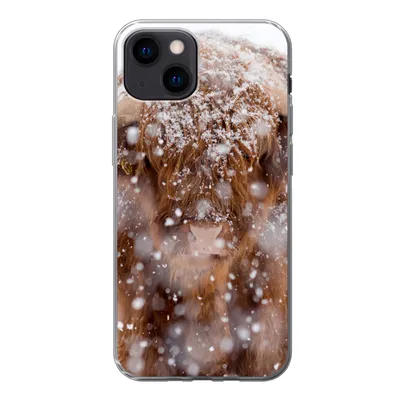 Produktbild von MuchoWow® Handyhülle Schutzhülle Hülle für iPhone 13 mini Schottischer Highlander - Hörner - Schnee Silikon Softcase Handy Hülle - Softcase