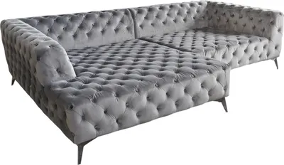 Produktbild von KAWOLA Sofa NARLA Ecksofa Chesterfield Stoff velvet silber Recamiere links