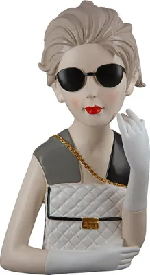 Immagine prodotto di Gilde Figur, Frau, "Lady mit Handtasche", Kunstharz, grau, weiß, VE 1, L. 15 cm, B. 18 cm, H. 29 cm 37196 4063387371961