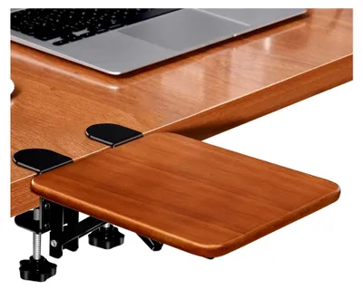 Produktbild von Ergonomische Holz Schreibtischverlängerung, 90° klappbar, Größe 19 * 21 cm, Mausarmhalterung, Doppelklemme, multifunktionale Halterung