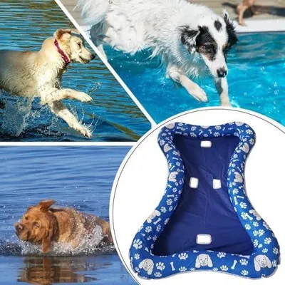 Produktbild von Aufblasbare Hundeschwimmhilfe mit Schlauchboot-Spielzeug und Wasserspielmatte für Tiere zum Schwimmen in Schwimmbecken, Badewanne, Fluss und See im Freien