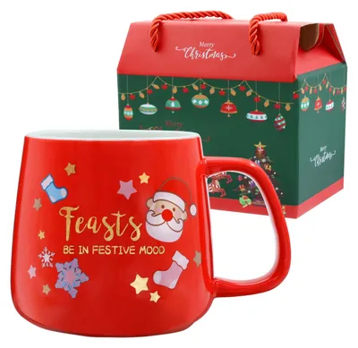 Weihnachtstasse Rot Keramik 420 ml mit Henkel Weihnachtsmann
