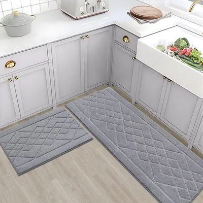 Obrázok produktu pre Protiskluzová kuchynská podložka, 2-dielna, sivá, 60 x 89 cm + 60 x 152 cm, umývateľná