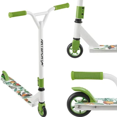 Produktbild von ArtSport Stunt Scooter Hawaiana - Trick Roller für Kinder & Jugendliche - 360° Lenker, 100 mm Alu Räder - Tretroller Weiß Grün