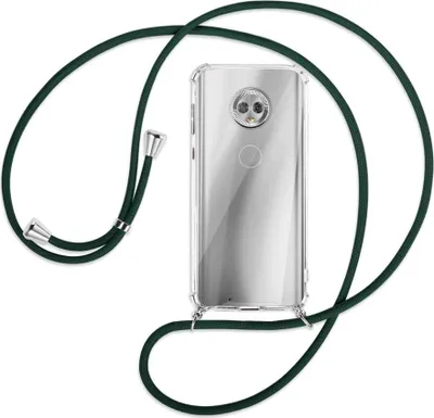 Produktbild von Handykette Backcover-Schutzhülle mit Band (Metall silberfarben) für Motorola Moto G6 - dunkelgrün