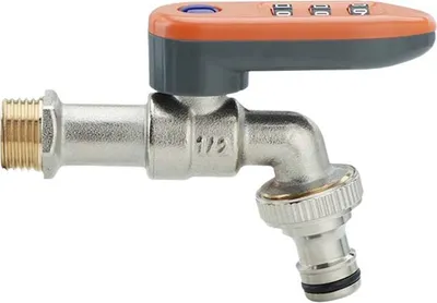 Immagine prodotto di INF Rubinetto dell'acqua bloccabile - Maniglia in plastica arancione 1/2x3/4 con ugello e chiave esagonale