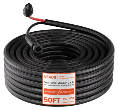 Produktbild von VEVOR Solarkabel Verlängerung 15,2 m, 10 AWG, Solarverlängerungskabel mit Flammhemmender Schutzhülle, Stecker & Buchsen, IP67 Wasserdichtes PV-Kabel, Solarleitung für Auto, RV, Schwarz & Rot