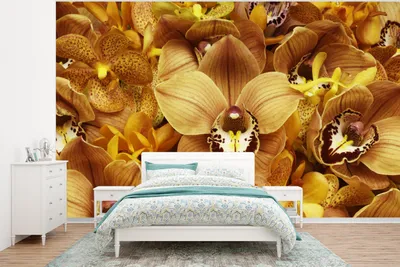 Produktbild von MuchoWow® Fototapete für Wohnzimmer oder Schlafzimmer Wandtapete Vinyl Motivtapete Die flammend orangefarbenen Orchideen - 320x240 cm - Tapeten