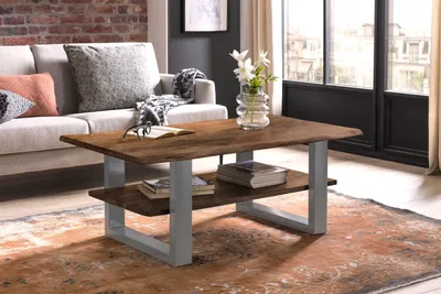 Produktbild von Couchtisch Baumkante 115 x 65 cm Akazie massiv + nussbaumfarben silber PATRICK