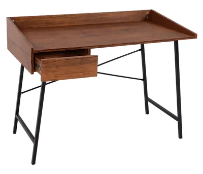 Obrázok produktu pre Písací stôl HWC-J97, kancelársky počítačový stôl, zásuvková 3D štruktúra 98x114x60cm MVG-certifikát ~ hnedá