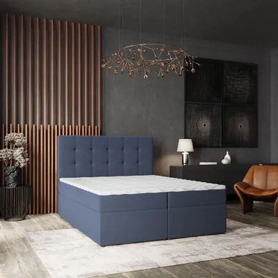 Produktbild von Masseno Boxspringbett PALMA 180x200 cm Komplett-Set mit Bonell Matratze und Topper, Polsterbett mit Bettkästen -Blau, SORO 76