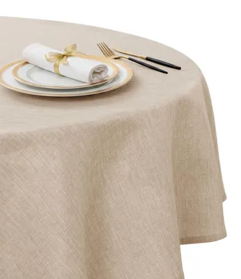 Produktbild von Tischdecke abwaschbar rund 140cm Leinenoptik beige Polyester