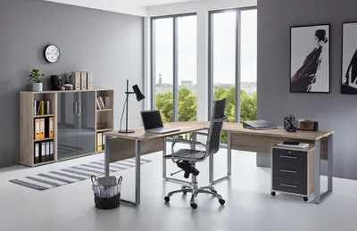 Produktbild von BMG Möbel Büromöbel-Set, Office Edition Set 2, eiche sonoma/ anthrazit hochglanz