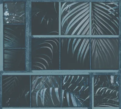 Produktbild von Livingwalls Palmentapete Industrial Dschungeltapete Vliestapete blau schwarz 10,05 m x 0,53 m
