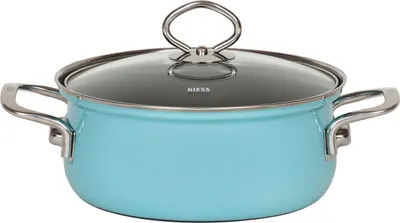 Produktbild von Riess Nouvelle Kasserolle mit Glasdeckel Kristallblau Ø16 cm 1 Liter Emaille
