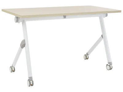 Zdjęcie produktu dla BELIANI Biurko składane jasnobrązowy z białym metalowe blat MFC 120 x 60 cm z kółkami mobilne prostokątne nowoczesny wygląd