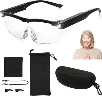 Produktbild von Vergrößerungsbrille mit Lichttestgewinner - Vergrößerungsbrille mit Licht für Brillenträger - 300% Vergrößerungsbrille mit 2 LED-Lampen - Luppensbrille für Brillenträger - Luppensbrille mit Licht für Brillenträger